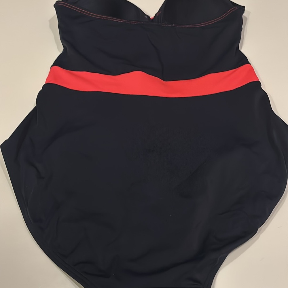 Navy Blue and Coral One-Piece Swimsuit - Picture 4 of 4